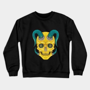 Demon skull set with diamond opal turquoise and gold. Crewneck Sweatshirt